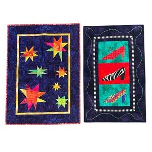Quilted Textile Wall Art Set of 2 Signed & Dated NWT